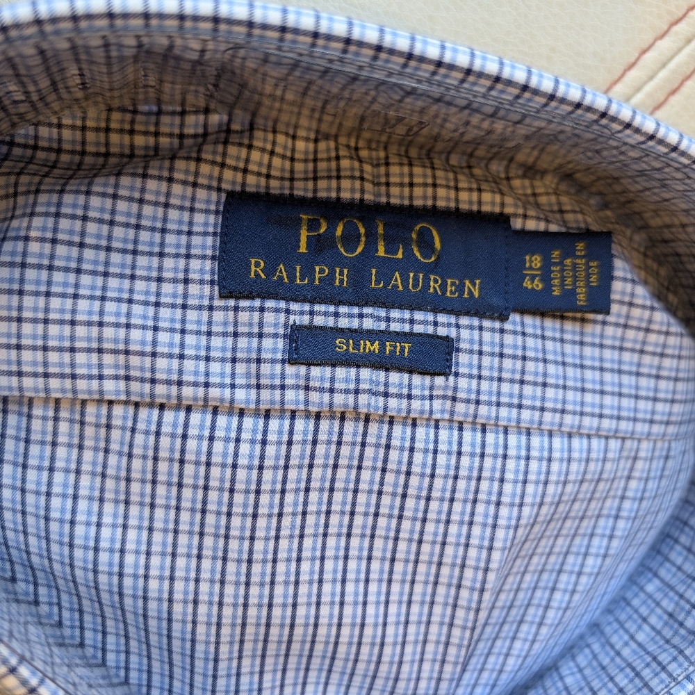 NWT Polo Ralph Lauren Slim Fit Dress Shirt – Blue Check, Men’s Size 18/46 - Picture 2 of 4